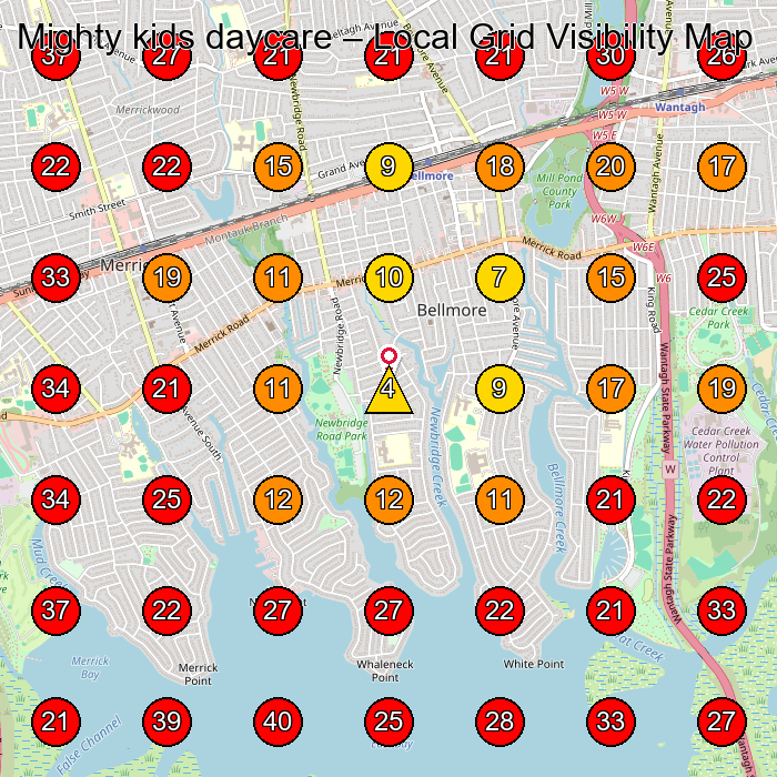 Mighty kids daycare GeoGrid visibility map for Day Care Center in Bellmore